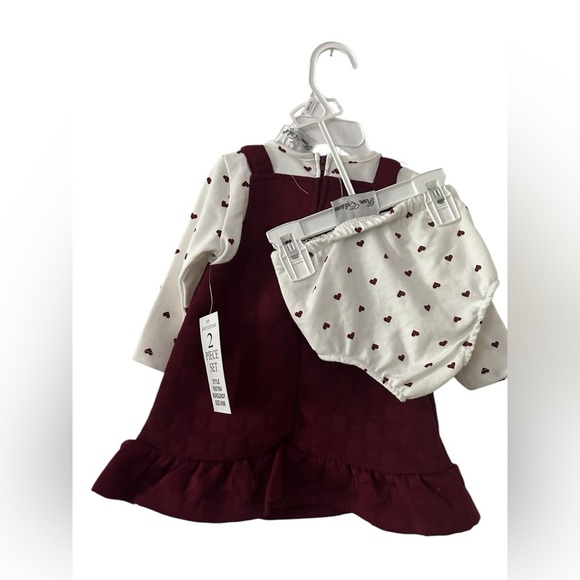 Rare Editions red heart knit Jumper dress outfit Set Size 6-9 months - Picture 2 of 3